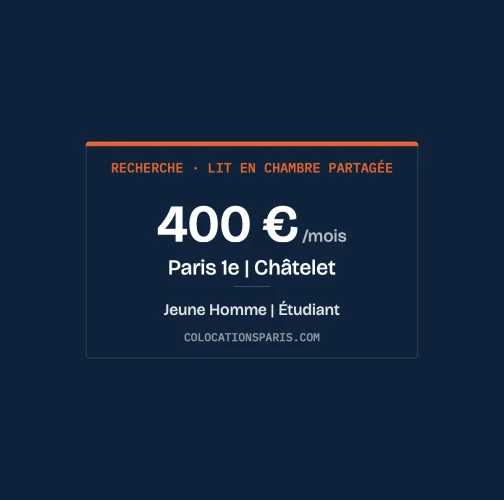 Looking for a bed in a shared apartment for boys in Paris 1st arrondissement, Châtelet area