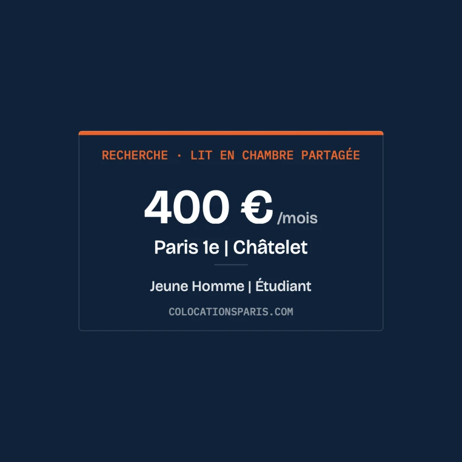 Looking for a bed in a shared apartment for boys in Paris 1st arrondissement, Châtelet area