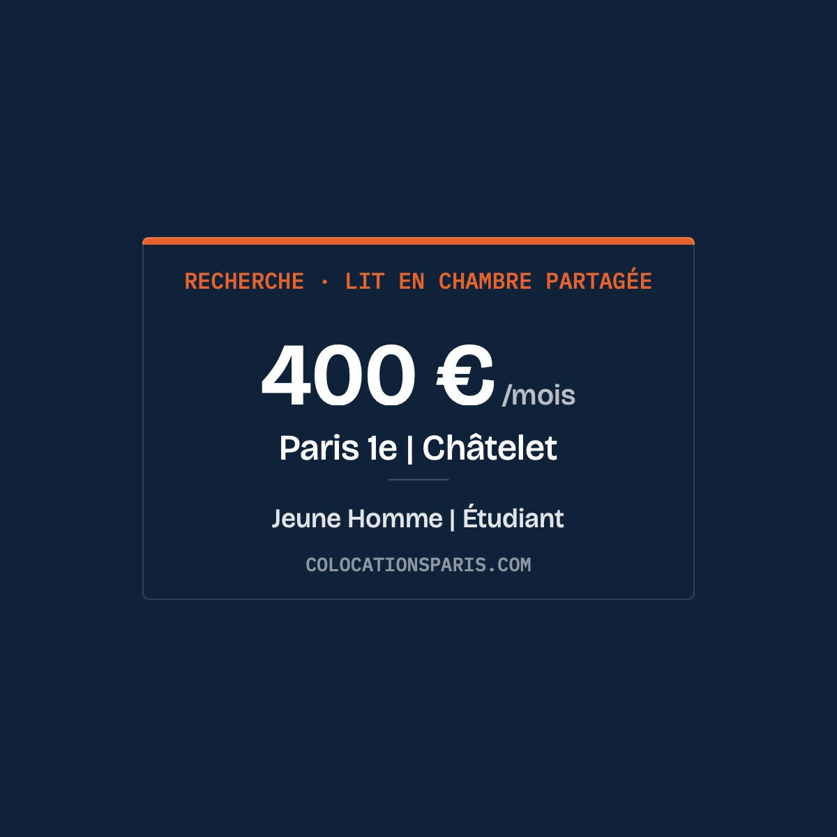 Recherche lit colocation garçons  Paris 1 Châtelet