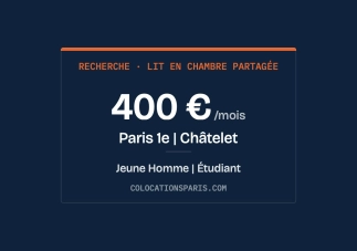Recherche lit colocation garçons  Paris 1 Châtelet
