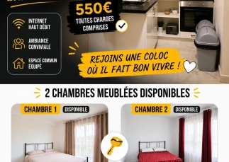 Deux chambres meublées en colocation à Cergy
