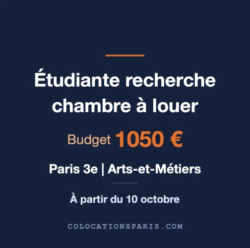 Étudiante cherche une chambre ou un studio à Paris