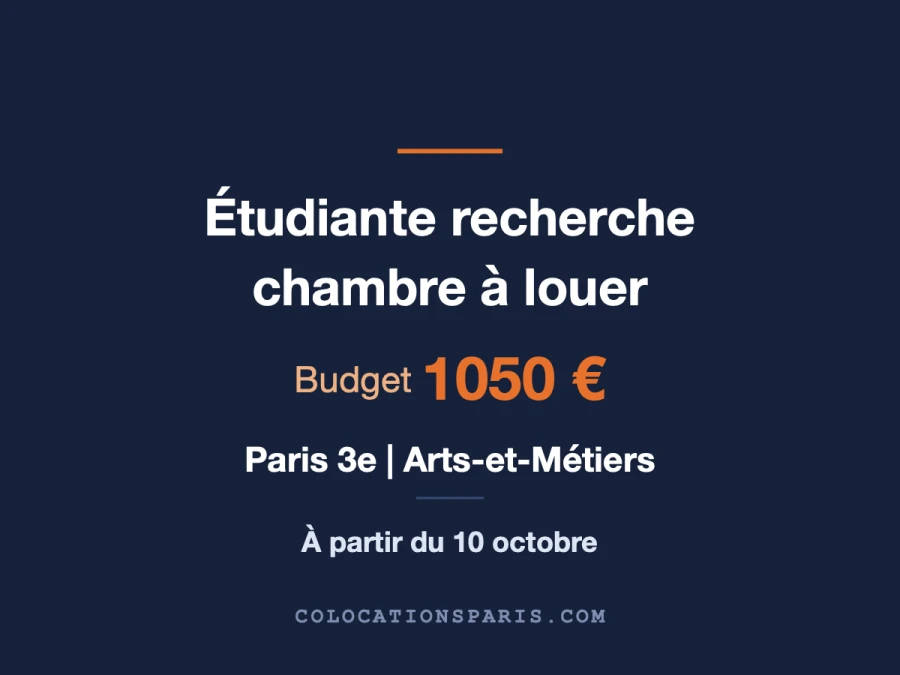 Étudiante cherche une chambre ou un studio à Paris