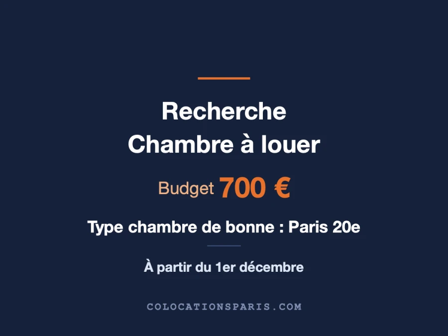 Cherche chambre longue durée Paris.